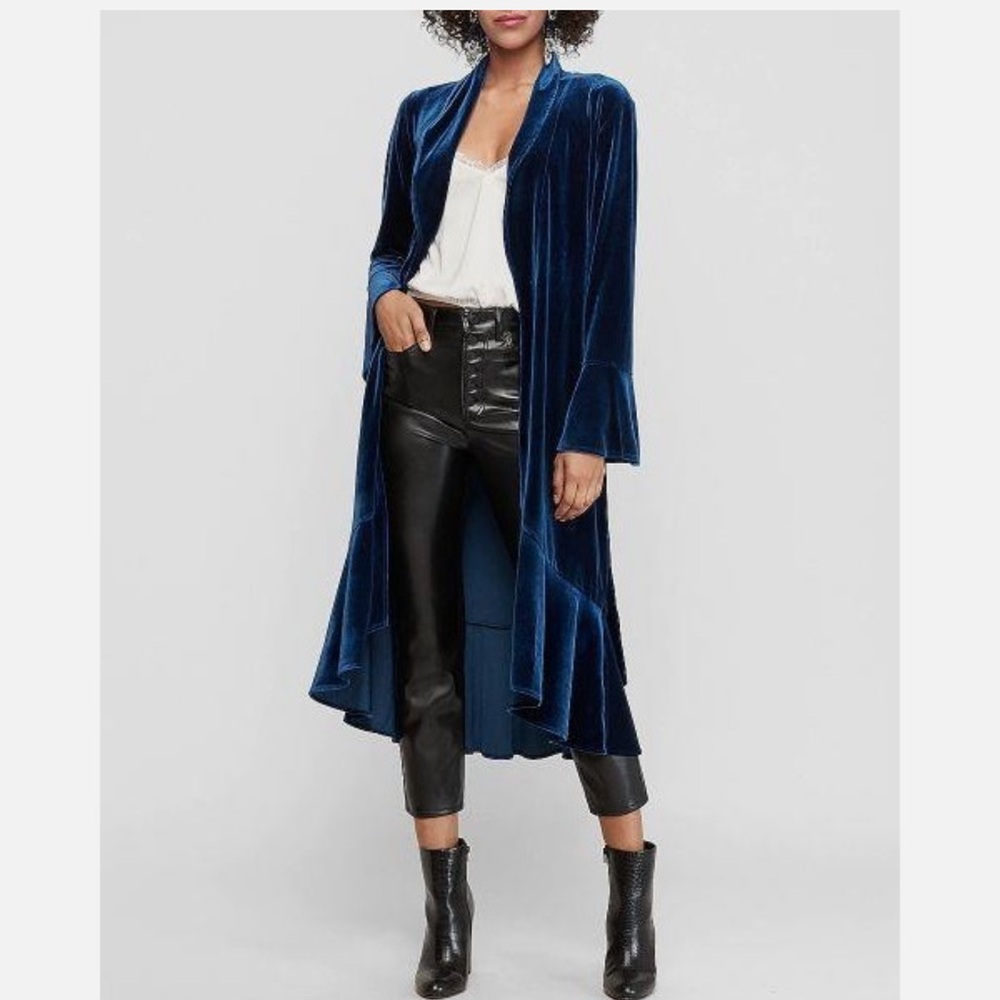 Express Blue Velvet Long Duster/Kimono